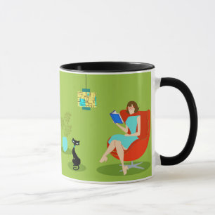 Retro Reading Woman Ringer Mugg