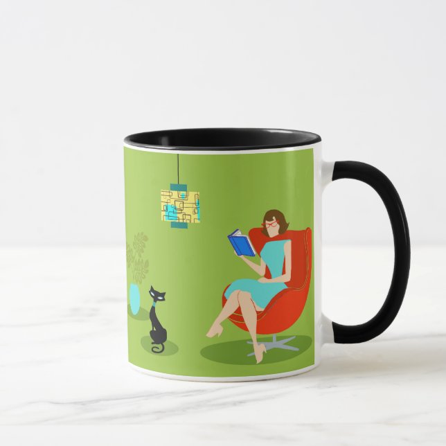 Retro Reading Woman Ringer Mugg (Höger)