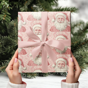 Retro Realistic Jultomten Rosa Mönster Presentpapper