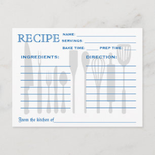 Retro Recept Card Kitchen Verktyg Blue Stripe Vykort