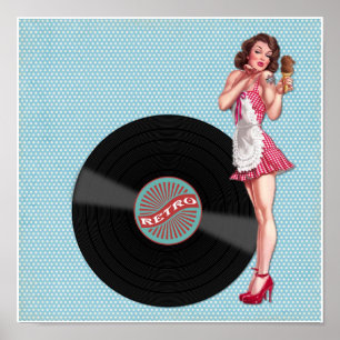 Retro Record Pin-up Girl Poster