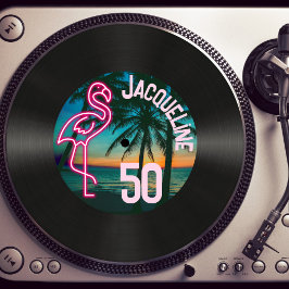 Retro Record Tropical Neon Flamingo 50:e födelseda Inbjudningar