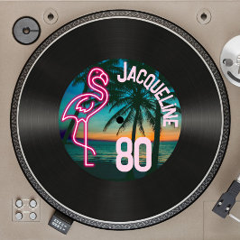 Retro Record Tropical Neon Flamingo 80:e födelseda Inbjudningar