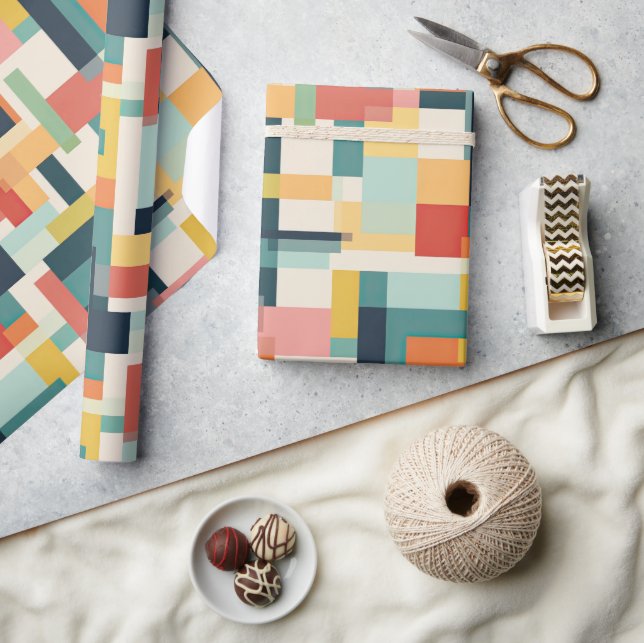 Retro Rectangles Abstrakt Mid Century Modern Presentpapper (Hantverk)