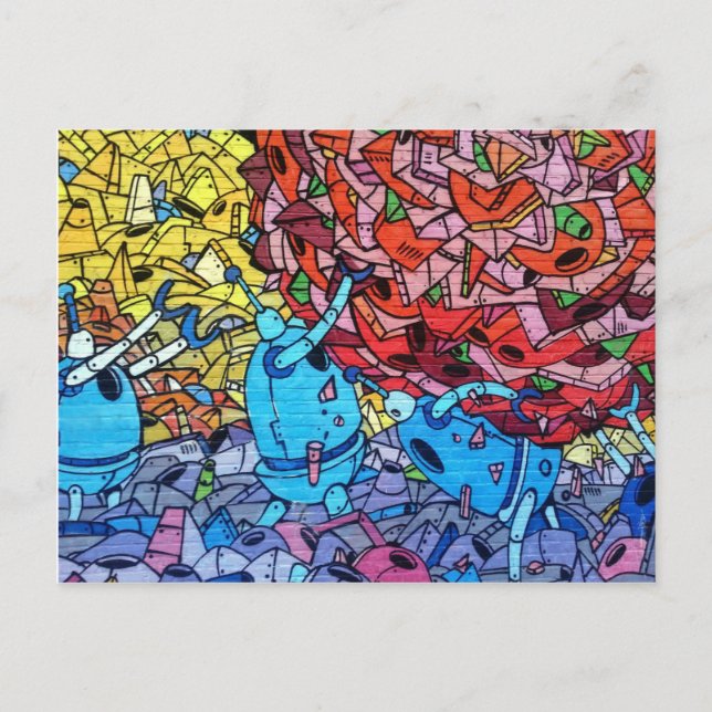 Retro Recycling Robots Wall Art Graffiti Vykort (Framsida)
