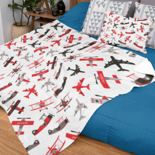 Retro Red and Black WWII militärflygplan Mönster Fleecefilt