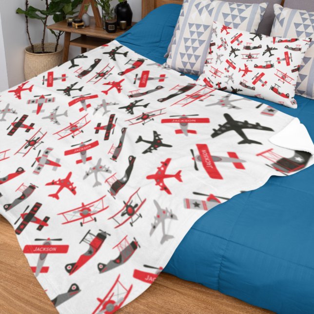 Retro Red and Black WWII militärflygplan Mönster Fleecefilt (Skapare uppladdad)