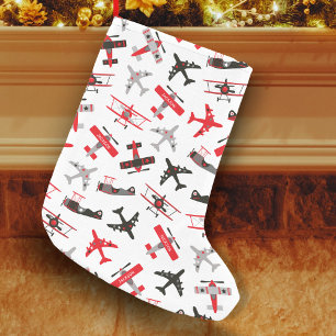 Retro Red and Black WWII militärflygplan Mönster Liten Julstrumpa