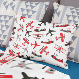 Retro Red and Black WWII militärflygplan Mönster Prydnadskudde