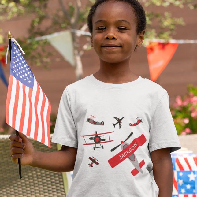 Retro Red and Black WWII militärflygplan T Shirt (Skapare uppladdad)