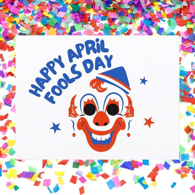 Retro Red and Blue Clown April Fools Day Vykort (Skapare uppladdad)