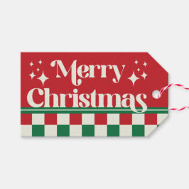 Retro Red and Green Christmas Checkerboard Presentetikett