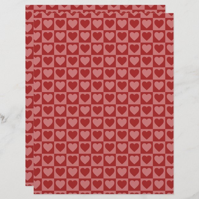 Retro Red and Rosa Heart Mönster Scrapbook Papper (Fram/baksida)