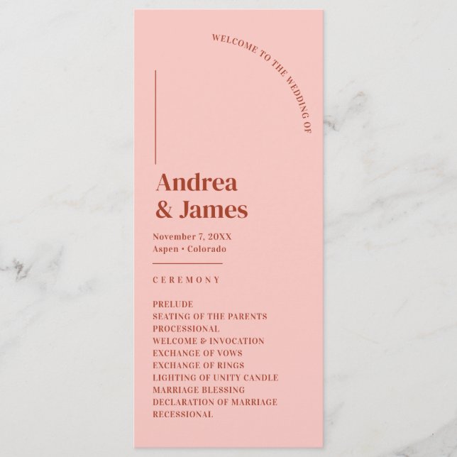 Retro Red and Rosa Weddding Ceremony Program (Framsida)