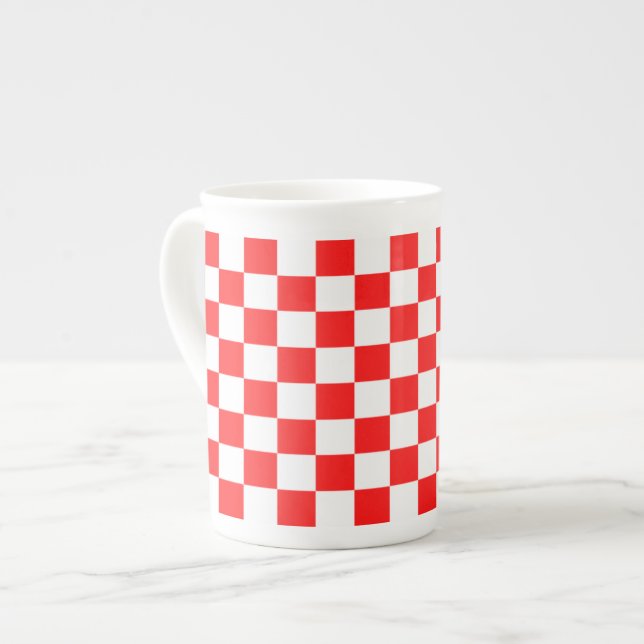 Retro Red and White Checkated Ro Mugg Benporslin Mugg (Framsida vänster)