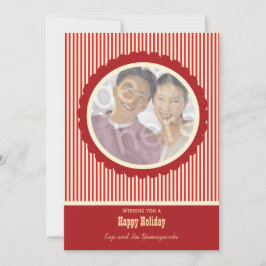 Retro Red and White Rand Helgdag Photo Card Julkort