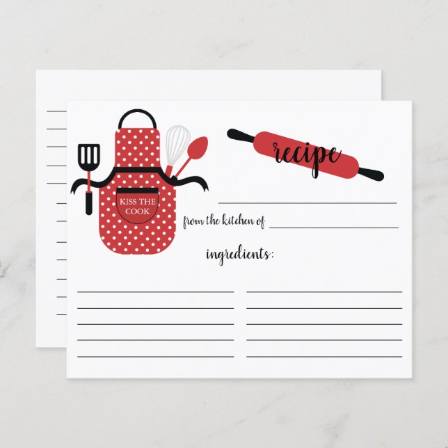 Retro Red Apron Kitchen Verktyg Recept Card (Fram/baksida)