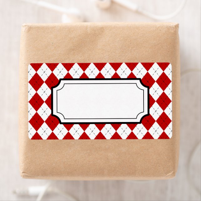 Retro Red Argyle Print Labels Fraktsedel (Insitu)