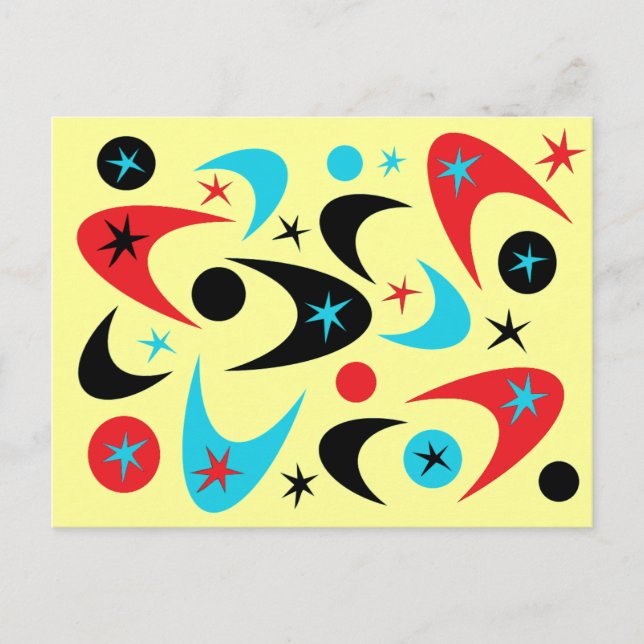 Retro Red Black & Aqua Starburst Boomerang Vykort (Framsida)
