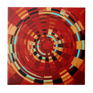 Retro Red Black Blue Gult Brown Circular Mönster Kakelplatta
