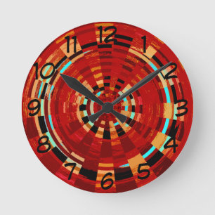 Retro Red Black Blue Gult Brown Circular Mönster Rund Klocka