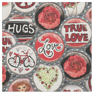 Retro Red Blommigt Hearts Girl Ro Valentine Day Tyg