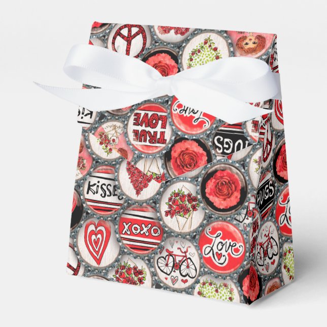 Retro Red Blommigt Hearts Valentine Flaska Cap Art Presentaskar (Framsidan Sidan)