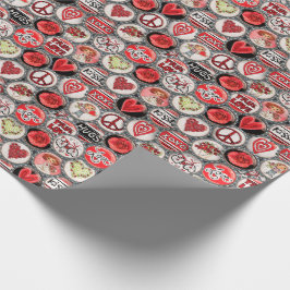 Retro Red Blommigt Hearts Valentine Flaska Cap Art Presentpapper