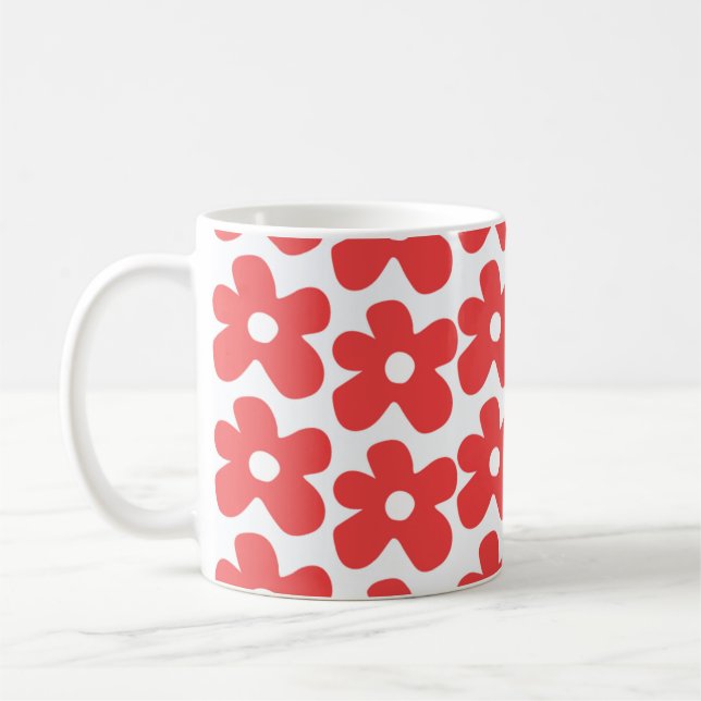 Retro Red-Blommigten Y2K Flower Design med fetstil Kaffemugg (Vänster)