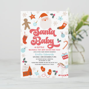 Retro Red Blue Boys Santa Baby Baby Shower Inbjudningar