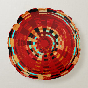Retro Red Blue Gult Circular Mönster Rund Kudde
