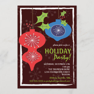 Retro Red & Blue jul Ornaments Julfest Inbjudningar