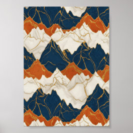 Retro Red Blue Mountain Landscape Art Poster