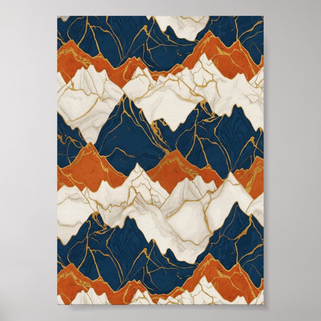 Retro Red Blue Mountain Landscape Art Poster (Framsidan)