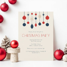 Retro Red Blue Ornaments jul Party Inbjudningar