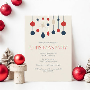 Retro Red Blue Ornaments jul Party Inbjudningar