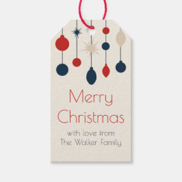 Retro Red Blue Ornaments jul Party Presentetikett