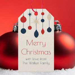 Retro Red Blue Ornaments jul Party Presentetikett