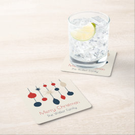 Retro Red Blue Ornaments jul Party Underlägg Papper Kvadrat