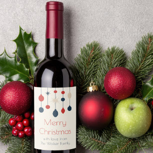 Retro Red Blue Ornaments jul Party Vinflaska Etikett