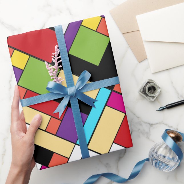 Retro Red Blue White Färg blockerar mitt århundvib Presentpapper (Gifting)