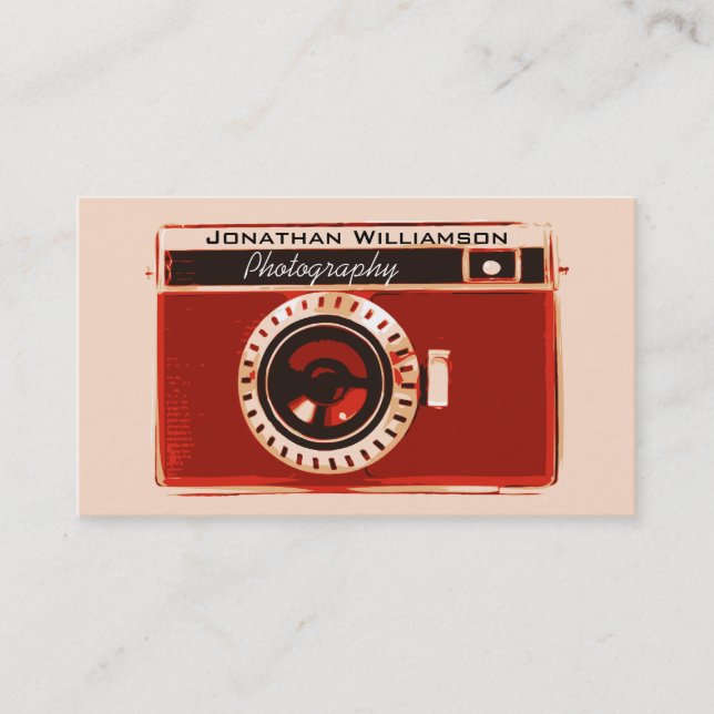 Retro Red Camera Photography-Affärskort Visitkort (Framsida)