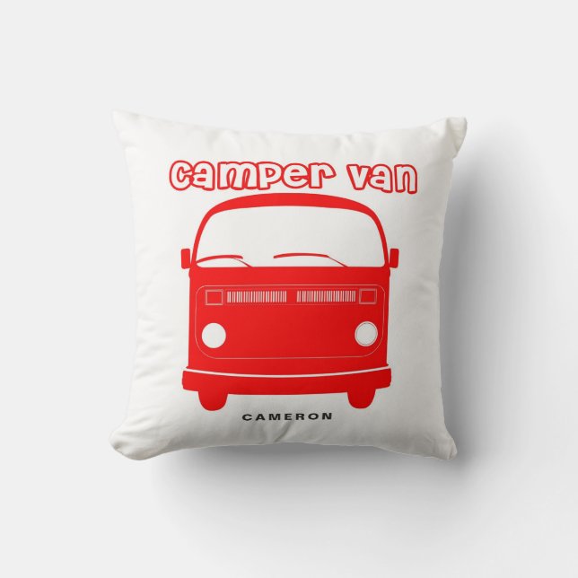 Retro Red Camper Van Anpassningsbar Pillow Kudde (Framsida)
