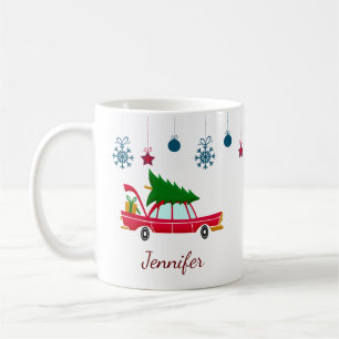 Retro Red Car med Julgran Kaffemugg