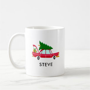 Retro Red Car med Julgran Kaffemugg