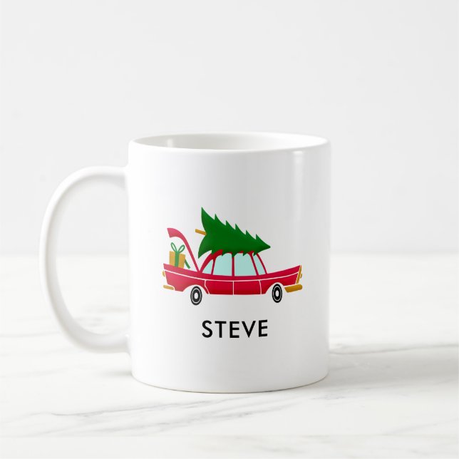 Retro Red Car med Julgran Kaffemugg (Vänster)