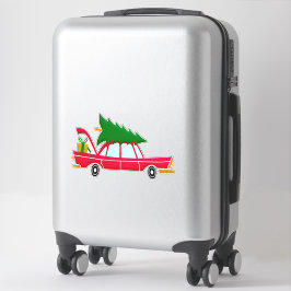 Retro Red Car med Julgran Klistermärken