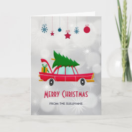 Retro Red Car med Julgran Kort