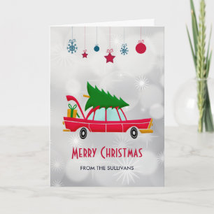 Retro Red Car med Julgran Kort