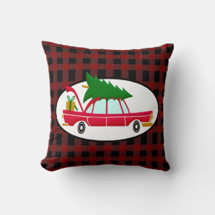 Retro Red Car med Julgran Kudde